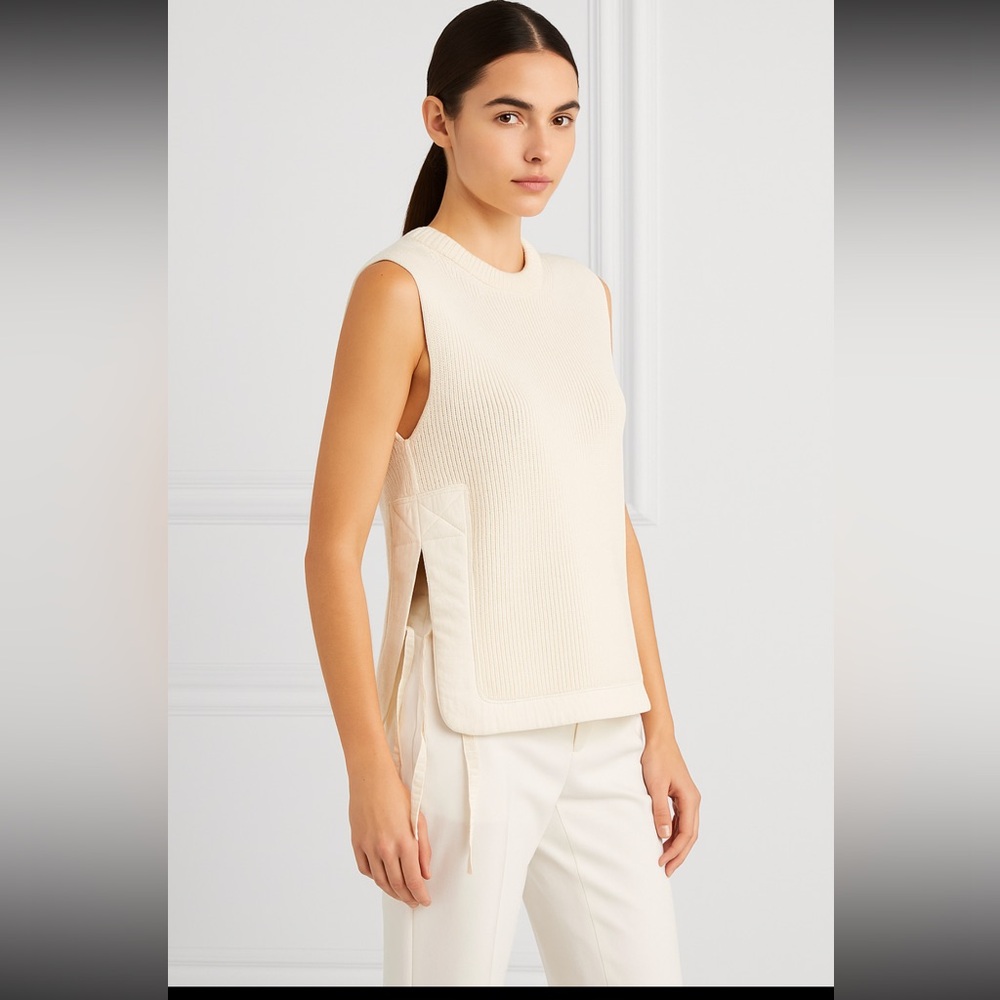 Helmut Lang MILITARY SHELL-TRIMMED RIBBED COTTON WAISTCOAT IN CREAM
NWT